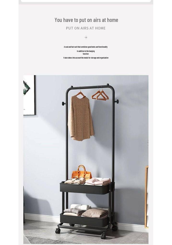 Durable Wheeled Clothes & Hat Rack for Bedrooms/Dorms with Shelves - Thick, Simple Frame, Floor-Standing.