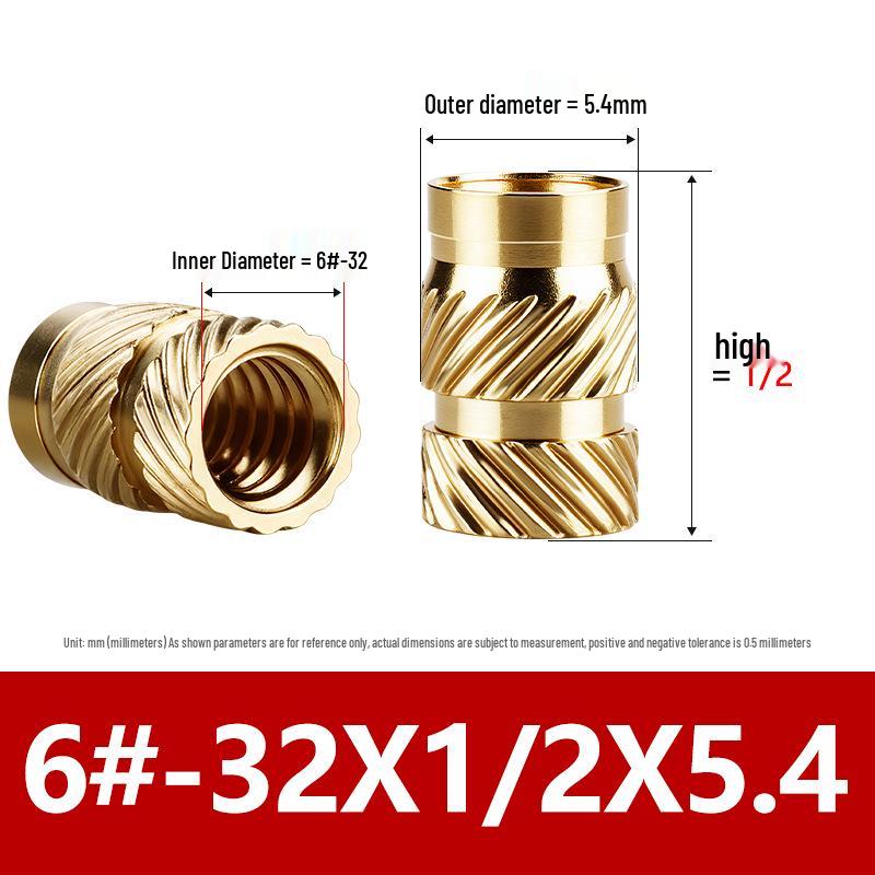 Tu Ba Copper Nut: Hot Melt, Double Diagonal, Knurled, Through-Hole Embedded Insert M1-M8.