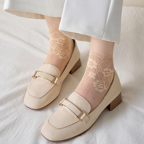 Women's Lace Socks Mesh Sheer Flower Lace Ankle Socks Summer Ultra Thin Fishnet Frilly Sock for Teens Girls