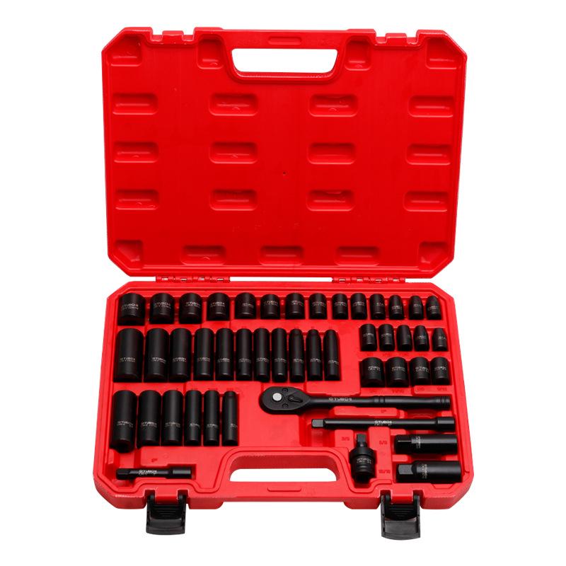 46-Piece 3/8" Medium Wall Metric/Imperial Extended Hex Air Impact Wrench & Ratchet Socket Set