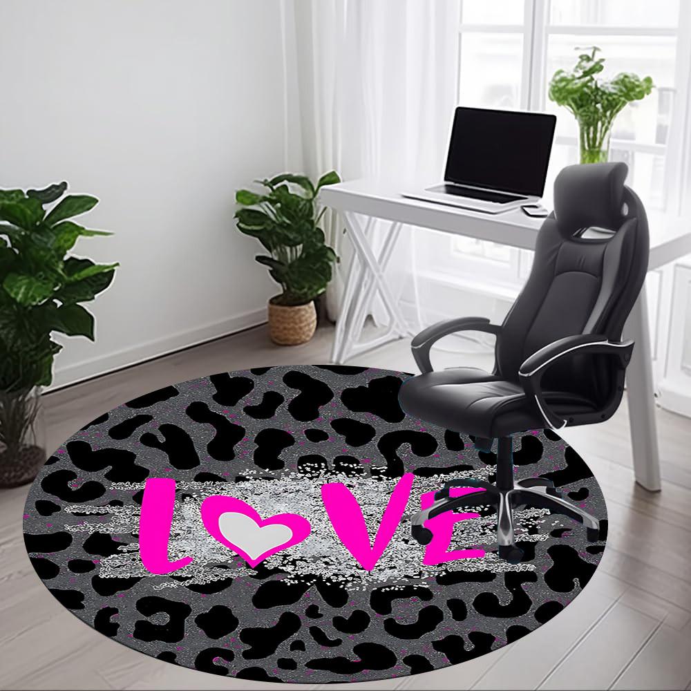 1pc Love LeopardChair Carpet for Office, Indoor Non-Slip Washable Polyester Fiber Carpet, Mat For Office, Machine Washable