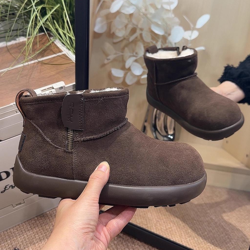 Kurze Lederstiefel Schneestiefel Damen neue Winter verdickt dicksohlige rutschfeste thermische Baumwollschuhe