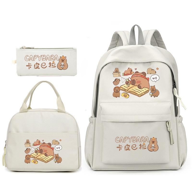 Large Capacity Schoolbag with Shoulder Strap; Student Three-piece Pencil Case Set