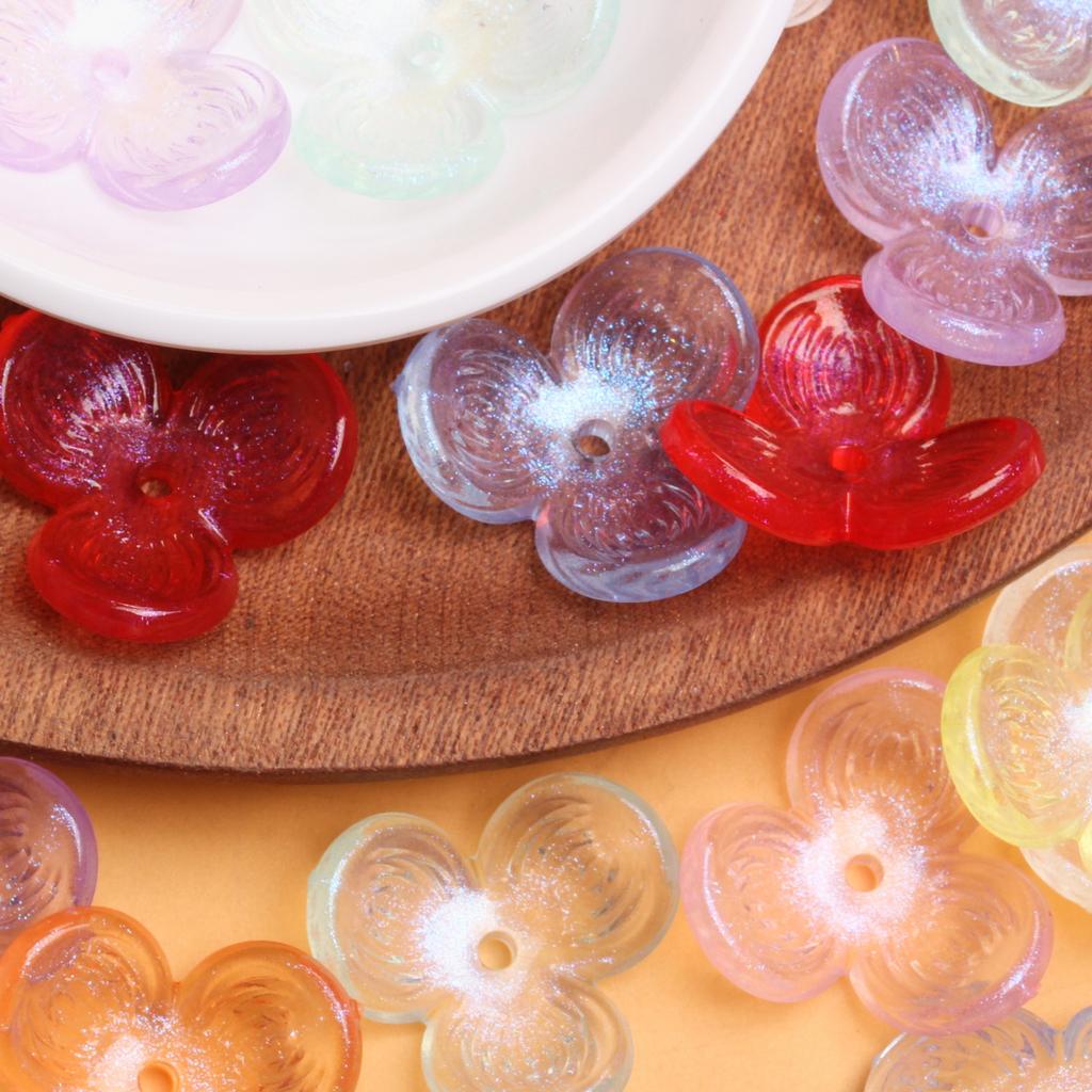 10pcs 22.6mm Acrylic Straight Hole Hollowed Out Three-petal Flowers Beads Mobile Phone Chain Hairpin Handmade Accessories