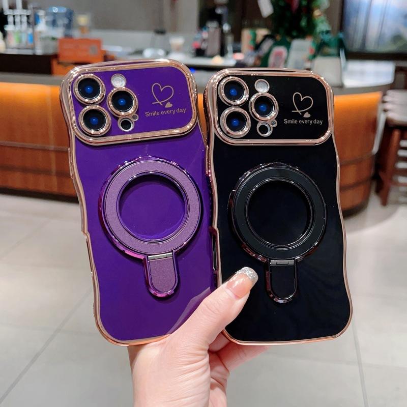 Applicable to iPhone17Promax wave love mobile phone case Apple 16 electroplated magnetic suction bracket anti-drop protective case