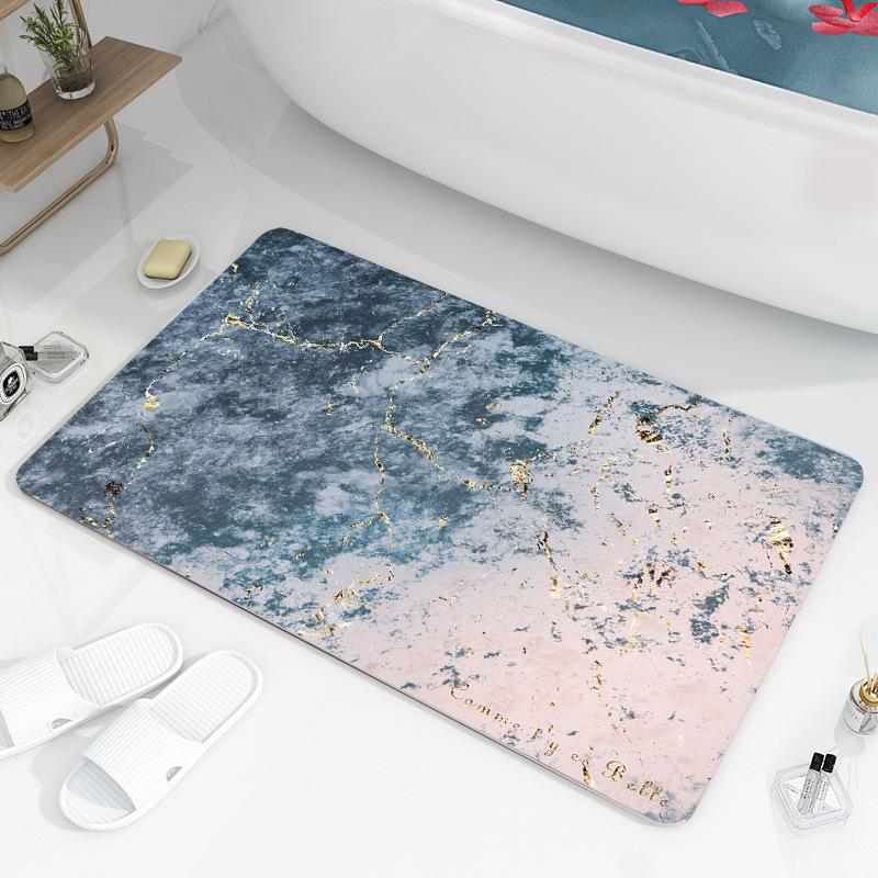 Luxurious Marble Pattern Diatom Mud Bath Mat - Absorbent, Non-Slip, Washable
