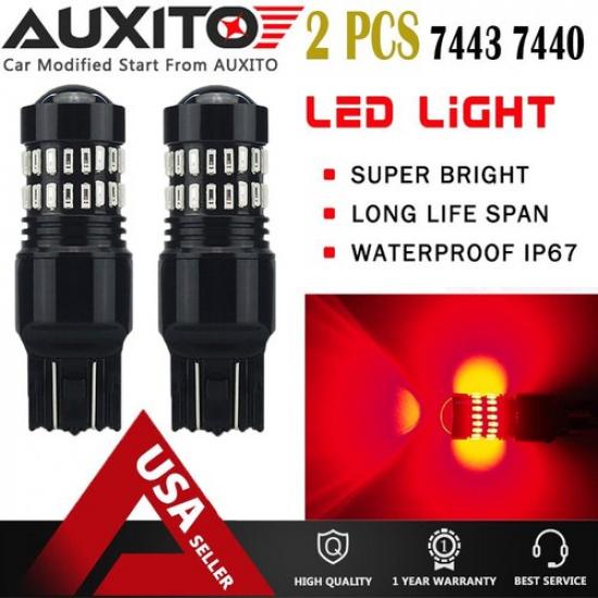 2 шт. AUXITO 7443 7440 Красные Мигающие Стробоскопом Светодиодные Лампочки Стоп-сигнала / Габаритного Огня EA
