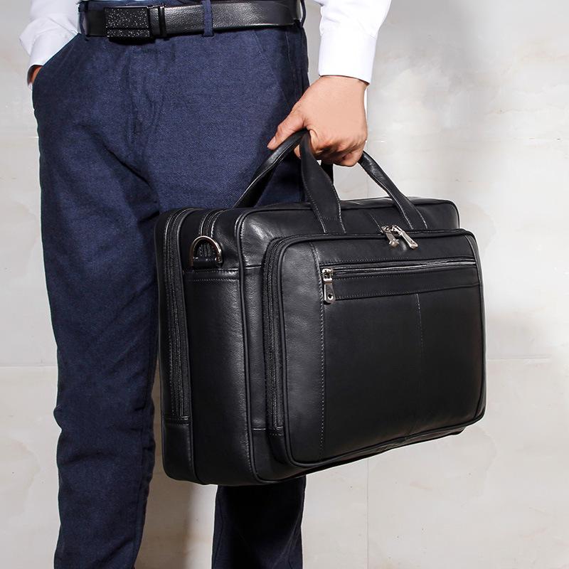 Men's High-End Genuine Leather Briefcase, 17-Inch Cowhide Business Bag