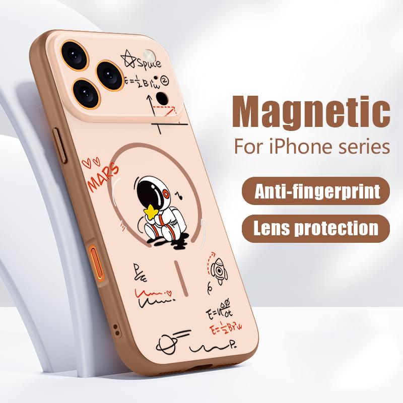 Case For iPhone 17 Pro Max Creative Astronaut Formula Print Magnetic For Magsafe Hybrid Slim Matte Cover For iPhone 16 15 14 13 Pro Max