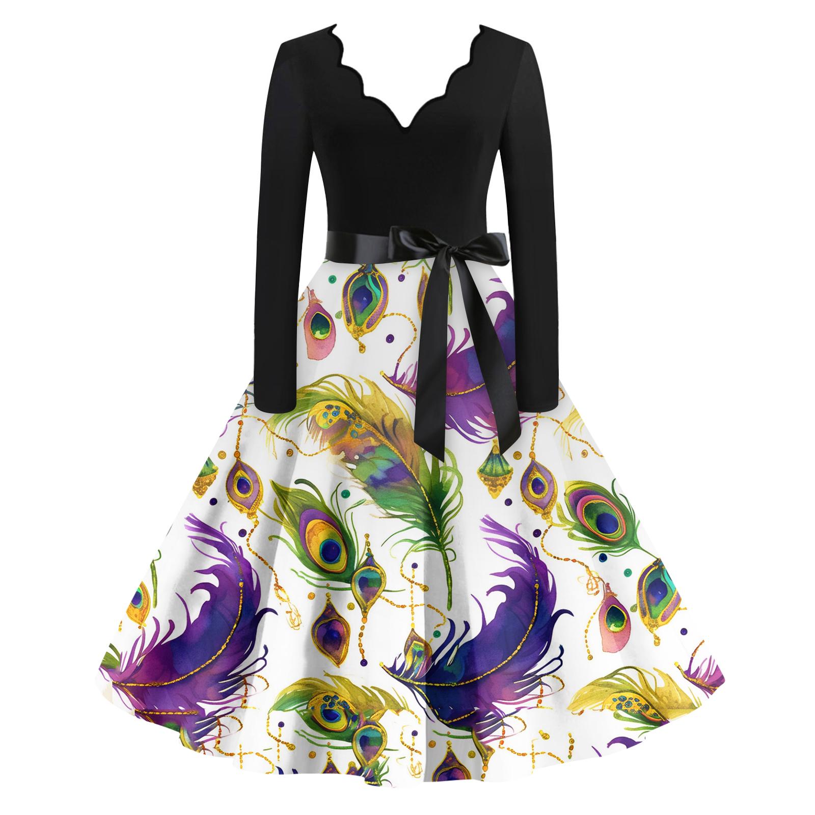 

Жіноча Повсякденна Мода V-подібний Виріз Довгий Рукав Принтована Вінтажна Довга Сукня XL