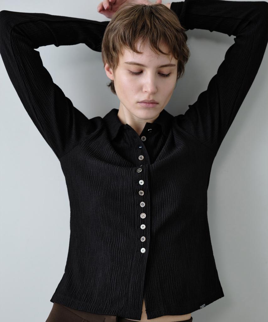 Simeteuligpeosenteu Textured Button Shirt / Black