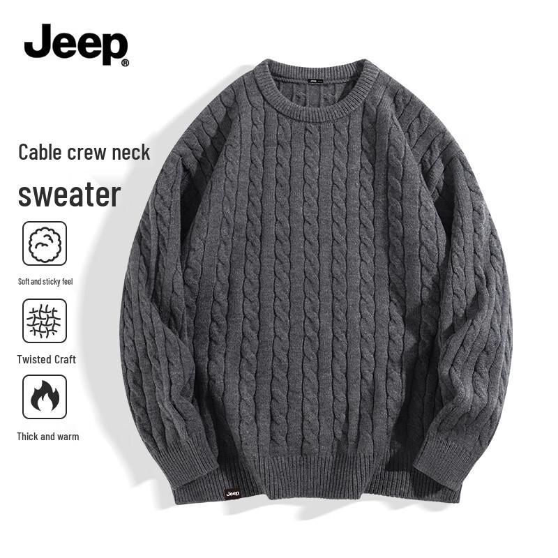 Jeep Men's Round Neck Cable Knit Sweater