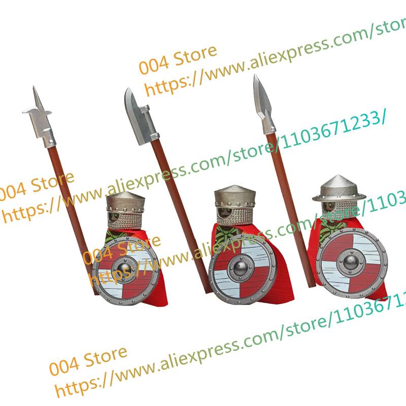 N511U-518U N335-337 Mittelalterliche Burg Ritter Bausteine Figuren Vierseitiger UV-Druck Waffen Zubehör Spielzeug Kindergeschenke F030