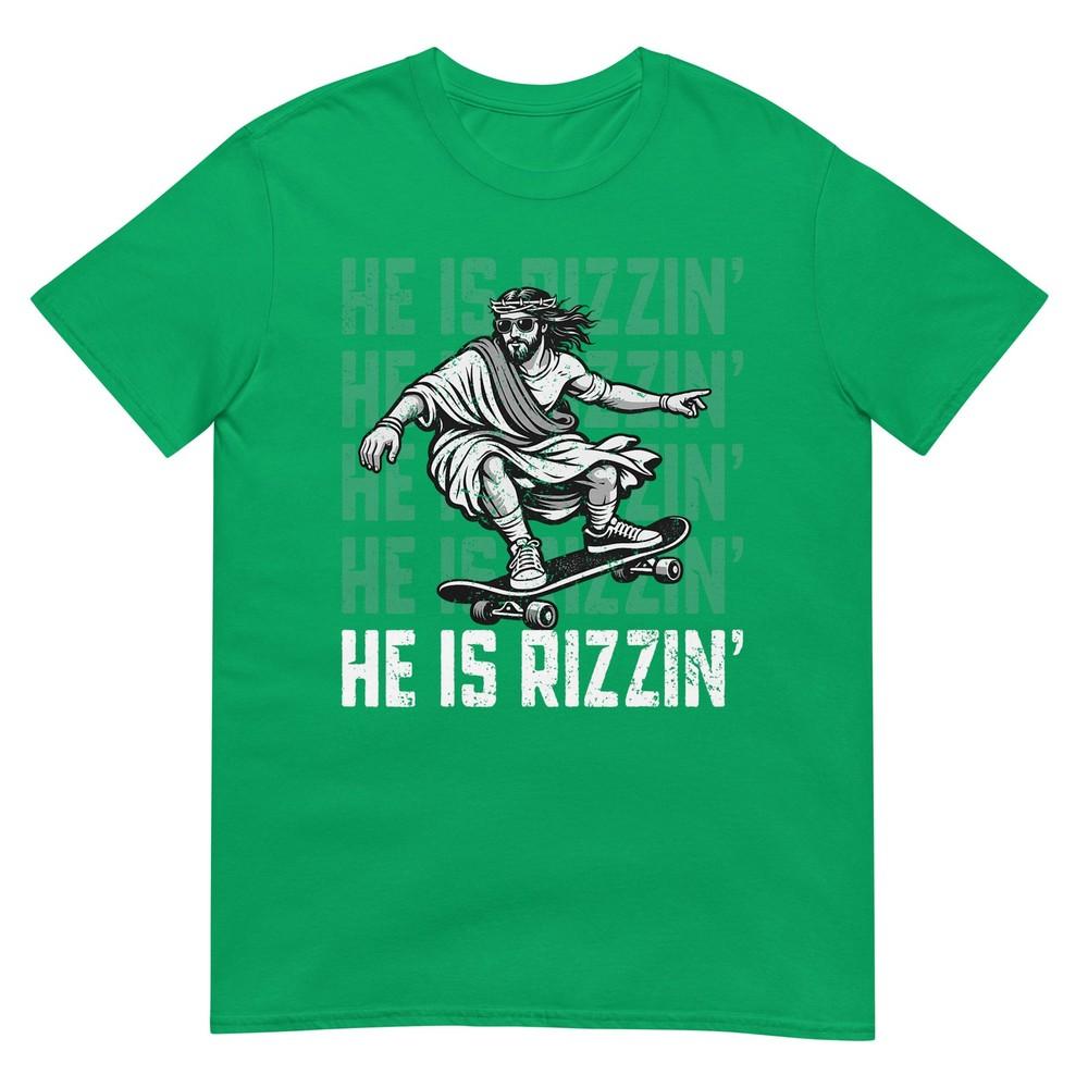 Retro He Is Rizzin Funny Jesus Skateboard Easter Christian TShirt