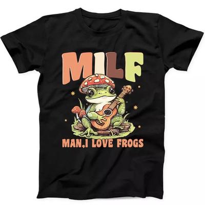 Milf Man I Love Frogs Guitare Champignons Blague Drôle Cadeau T-shirt Noir 271