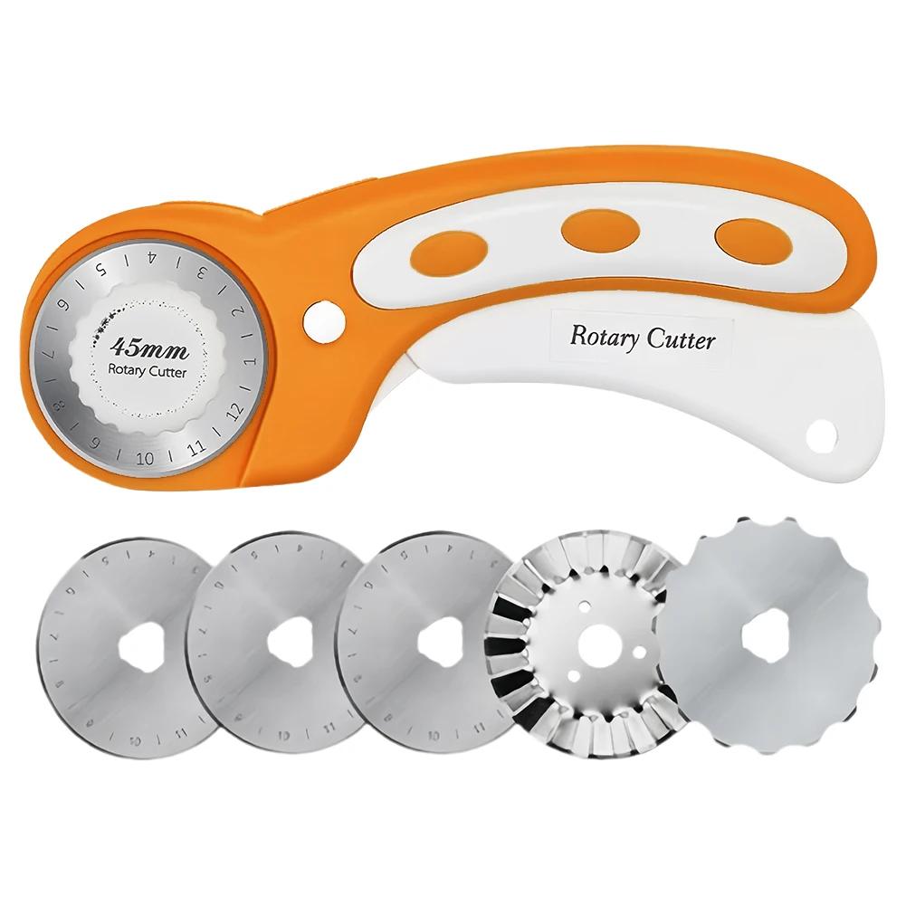 

Набор для резки бумаги с вращающимися лезвиями, 5 сменных вращающихся лезвий, простой в использовании инструмент для самостоятельного шитья и квилтинга оранжевый
