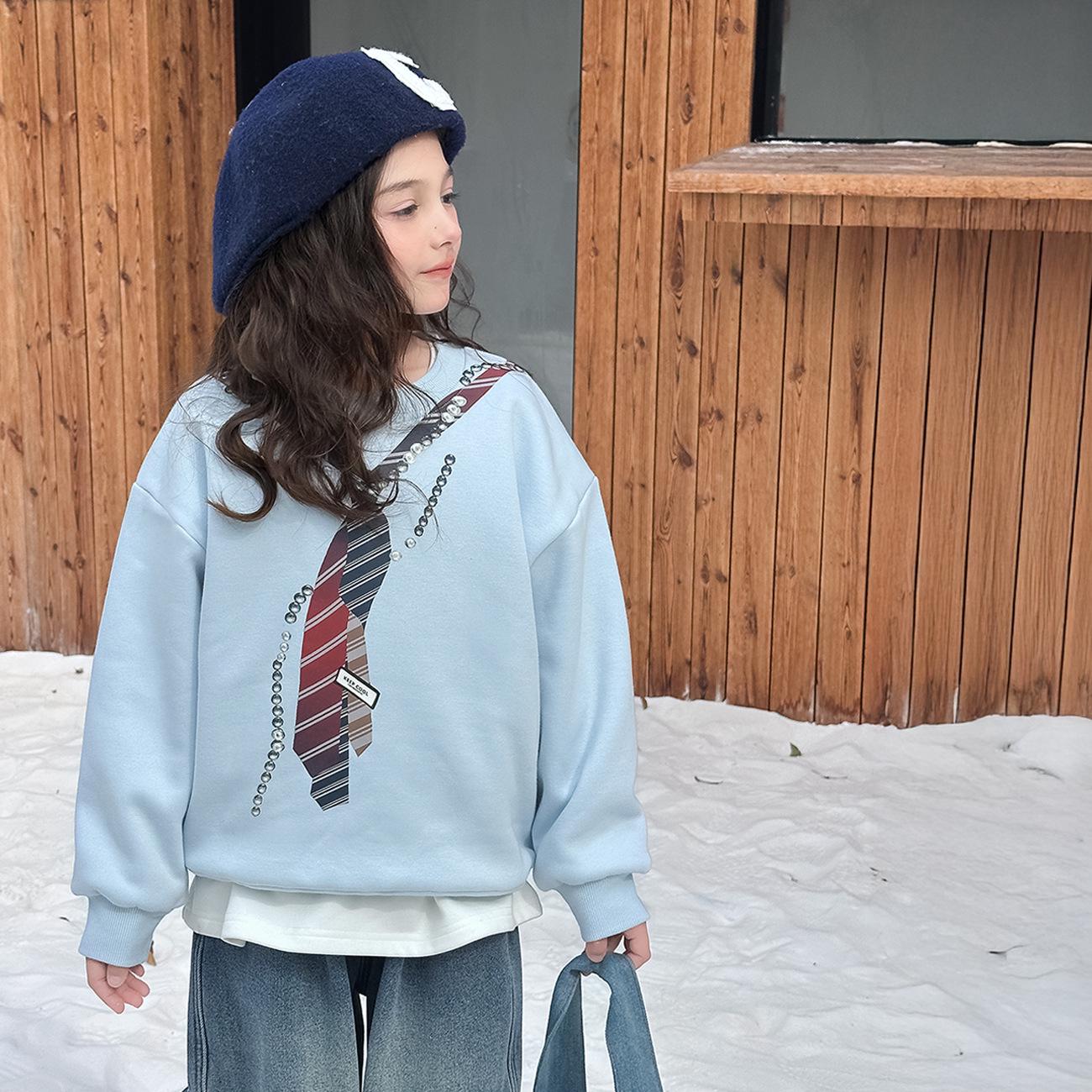 Yuchen Kids  Fleece-Lined Sweatshirt - Cute & Warm Winter 2025 Arrival for Girls Size 100