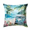 Pillowcase Summer Beach Vacation Watercolor Painting Throw Pillow Covers 45X45Cm For Sofa, Bed, Car, Living Room Home Decor