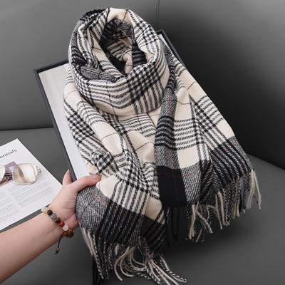 Moda Estudantil Outono E Inverno Listrado Moldura Xadrez Lenço Japonês E Coreano Feminino Cashmere Franjas Quente Xale Lenço
