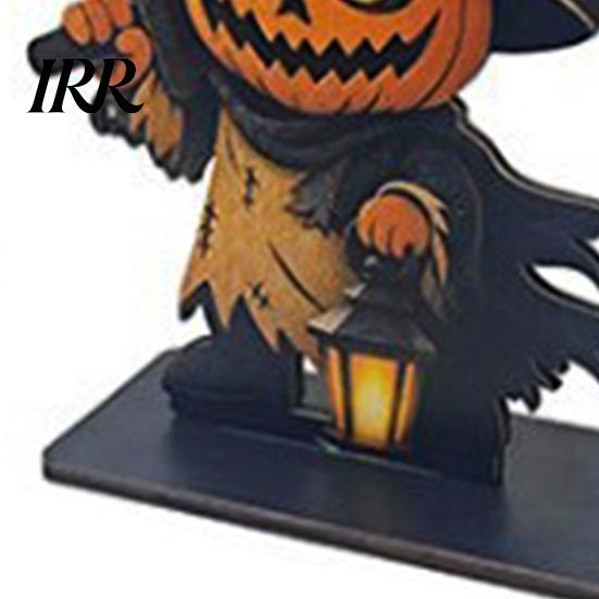 Festive Table Decor Halloween Sign, Spooky Ghost Grim Reaper Black Cat Pumpkin Scarecrow Realistic Patterns Wooden Tabletop Centerpiece for