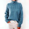 Suéteres de punto de lana de manga larga con cuello alto y estampado de colores sólidos para otoño e invierno para mujer