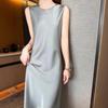 High-end Round Neck Silk Suspender Dress Women's Spring and Summer Acetic Acid Satin Medium and Long Dress with Silk Sleeveless Temperament