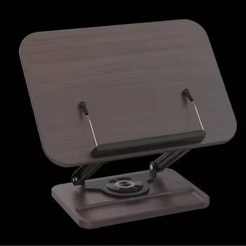 Adjustable Height Bamboo and Metal Bookstand for Books Magazines Comics Music with Marble Finish Bookends and Stand Decor