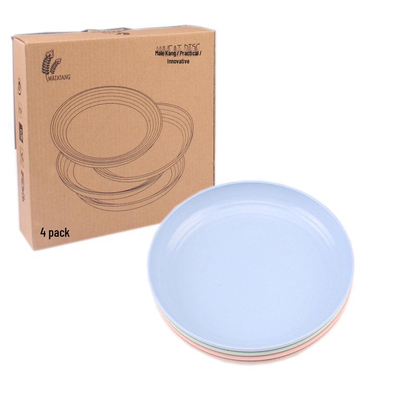 Set of 4 20cm Round Wheat Straw Dinner Plates, Drop-Resistant for Home Use