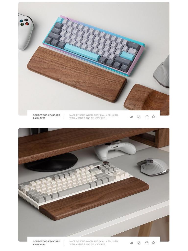 Black Walnut Solid Wood Keyboard & Mouse Wrist Rest Pad