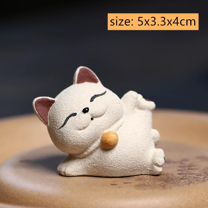 Chinese Purple Clay Tea Pet Handmade Lucky Cat Sculpture Animal Ornaments Statue  Decor Tea Figurine Crafts Tea Set Decoration