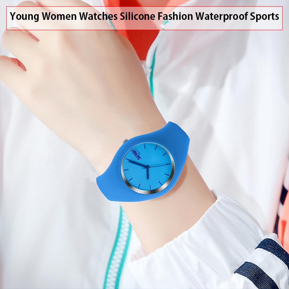 SKMEI Women's Watch, Stylish, Sporty, Silicone, Cute, Simple, Blue, Waterproof, Casual, Analog, Brand Name, Gift, High School Student, Light Blue