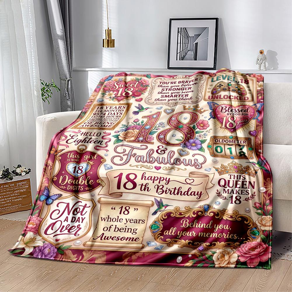Süße 18. Geburtstags-Flaneldecke - Weich und geeignet für Sofas, Betten, Büros, Reisen, alle Jahreszeiten, tolles Geschenk für Feiertage und Geburtstage.