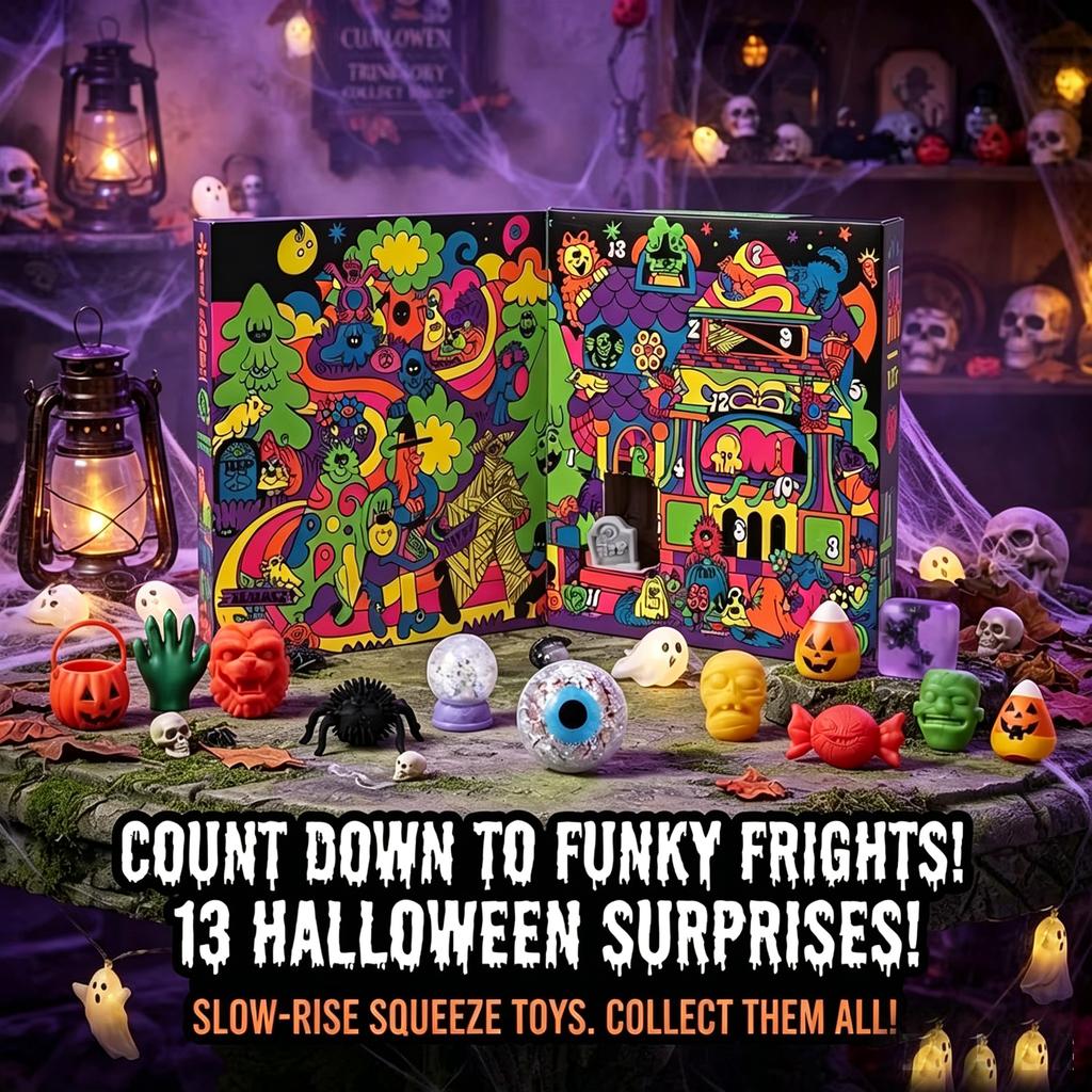 Needoh Neuer Funky Frights Halloween Adventskalender 13 Tage, Gruselige Squishy Slow Rise Stressabbau Spielzeug Countdown Geschenkbox