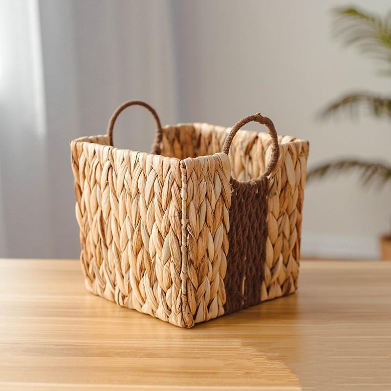 Straw Woven Storage Baskets Food Fruit Vegetables Serving Basket Picnic Hyacinth Wicker Organizing Desktop Storage Container