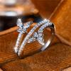 Luxury Female Small White Zircon Stone Butterfly Engagement Ring Trendy Silver Color Bride Wedding  Gift For Women
