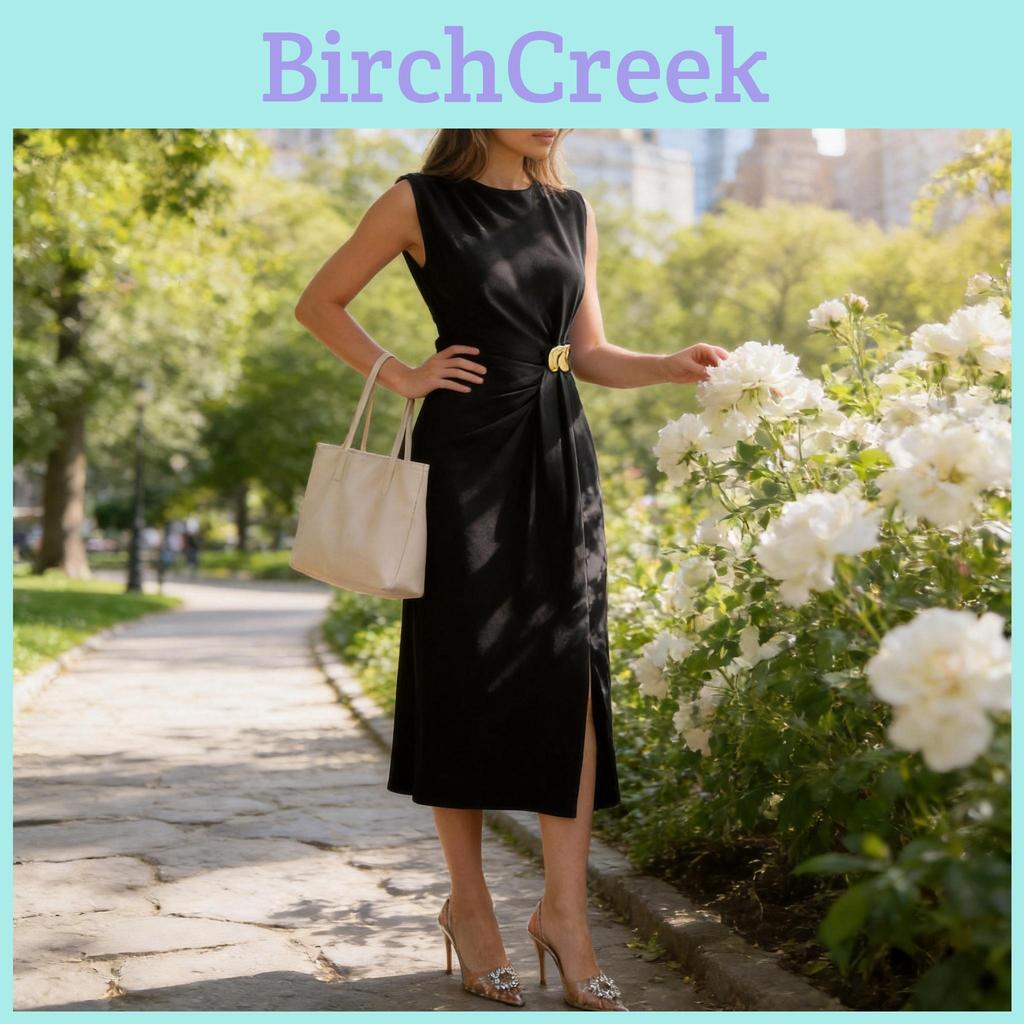Elegant Black Sleeveless Knit Dress With High Waist For Office And Casual Wear