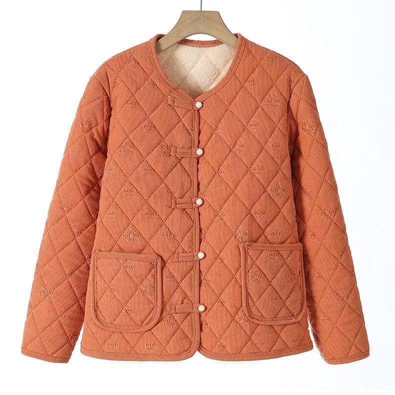 Short Diamond Grid Cotton Jacket for Middle-aged and Elderly Women Lightweight Small Cotton Jacket