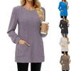 2025 Autumn/Winter Women's A-Line Knit Long Sleeve Dress - Solid Color Round Neck