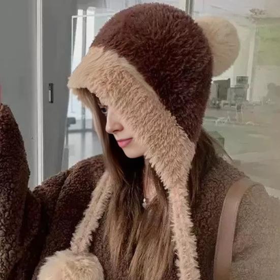 Gestrickte Mütze Einfarbig Plüschball Elastische Konstruktion Atmungsaktive Mütze Outdoor-Abenteuer Radfahren Winddichte Mütze