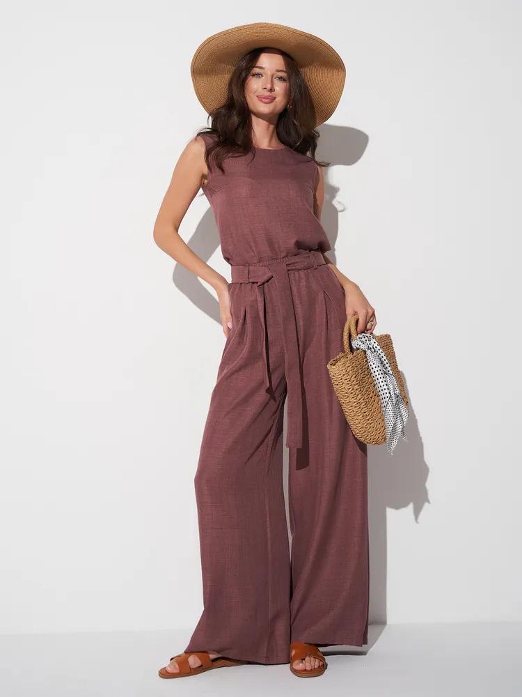 2026 Russian Women's Spring/Summer Sleeveless Solid Color Wide-Leg Pants 2-Piece Set