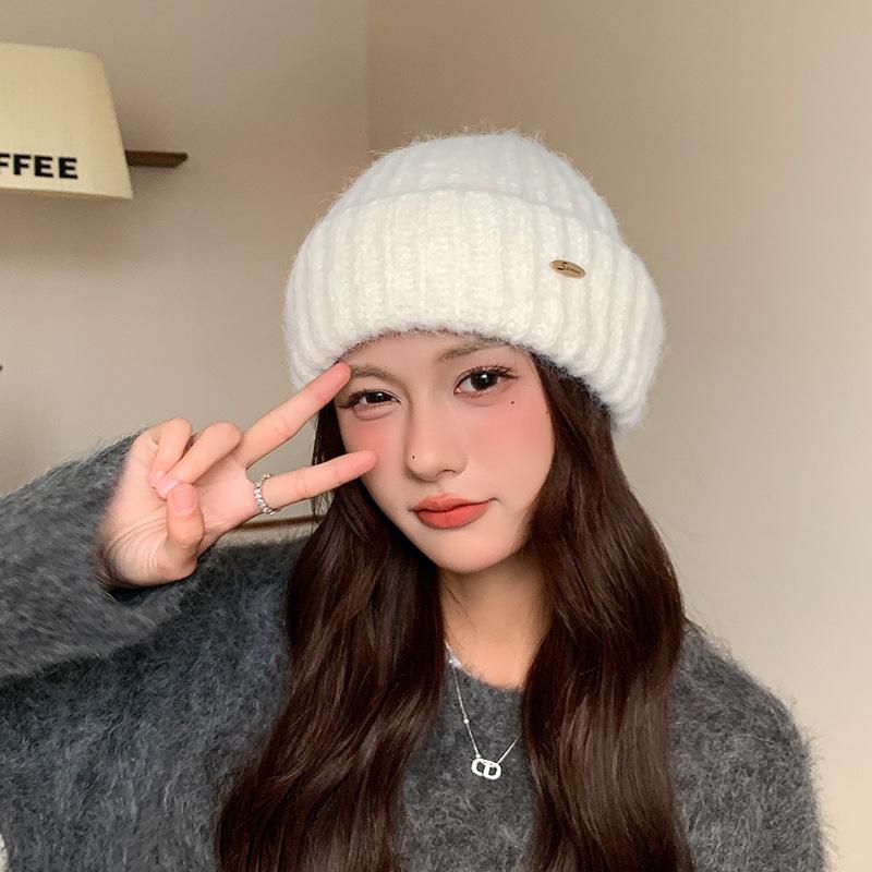 Autumn and Winter Warm Knitted Hat for Women High End Outdoor Cold Proof Ear Protection Hood Thickened Large Head Circumference Woolen Hat