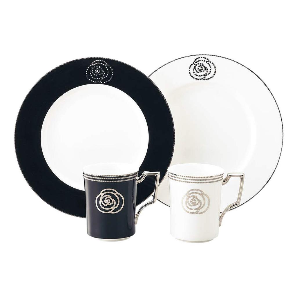 Noritake Noritake Mug Plate Change Pair 330cc Aidan 2 Pieces 2 Pieces Bone China & (Color Set) Mug Plate 24.5cm Mug Plates White/Black