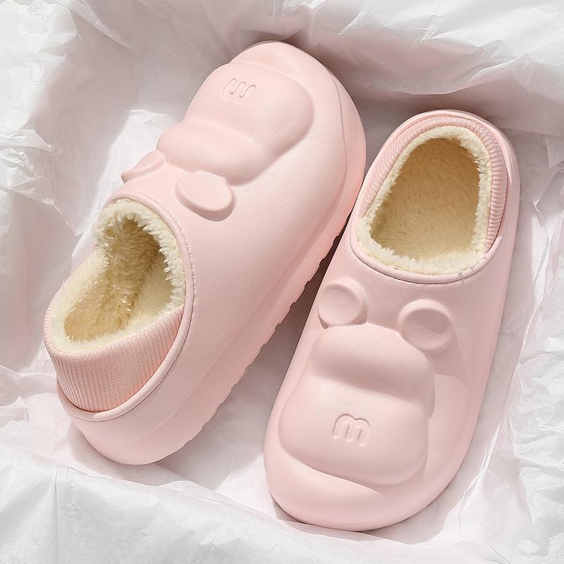 Waterproof cotton slippers women's winter indoor warm thick bottom velvet thick bottom soft bottom soft surface men's cotton slippers