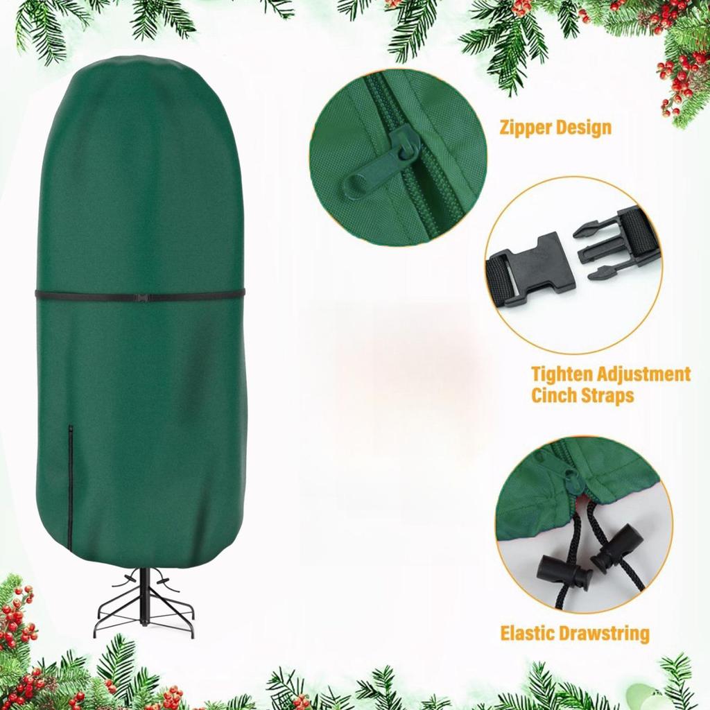 Christmas Tree Cover with Adjustable Straps, Durable Upright Xmas Tree Storage Bag with Zipper Drawstring Waterproof Dustproof