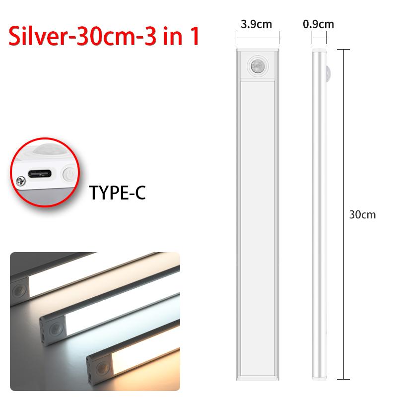 

Светодиодный ультратонкий светильник под шкафом с датчиком движения, ночник, беспроводной перезаряжаемый 3-цветный светильник, освещение для кухонного шкафа