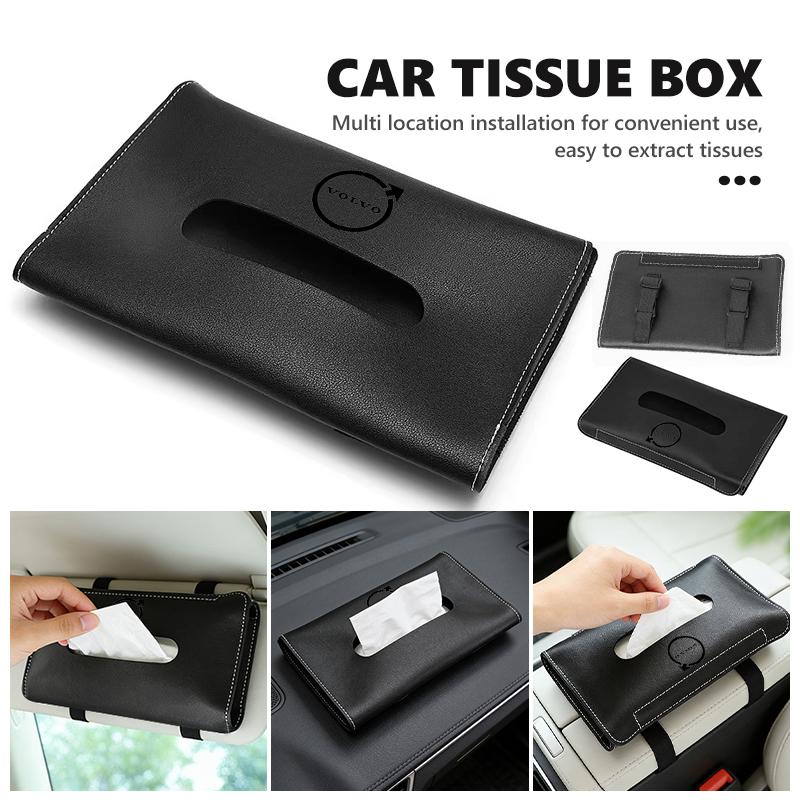Car Sun Visor Leather Tissue Box Storage Tissue Bag Accessories For Volvo V50 S60 XC60 S40 XC40 XC90 V60 S80 S90 V70 XC70