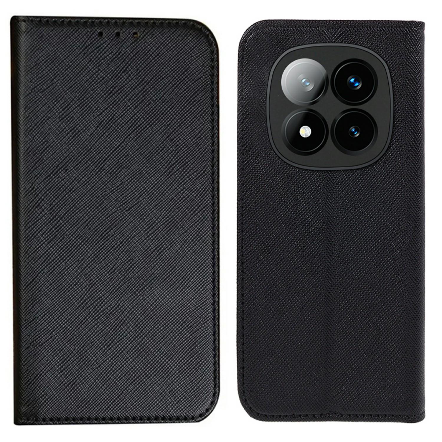 

Чехол для Xiaomi Redmi Note 14 Pro+ 5G Кожаный чехол с текстурой крест-накрест Скрытая магнитная застежка Black