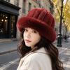 Faux Fur Brim Puffy Bucket Cap Vertical Texture Plush Trapper Hats Fluffy Winter Bonnet  Students