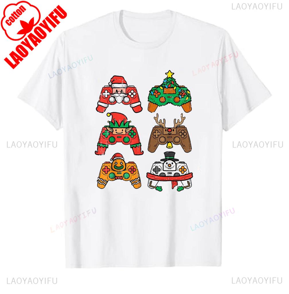 Weihnachten Gamer Controller Weihnachten Gaming Männer Jungen Jugend T-Shirt Rundhals Kurzarm Lässig Weich Bequem Viele Farben Oberteile