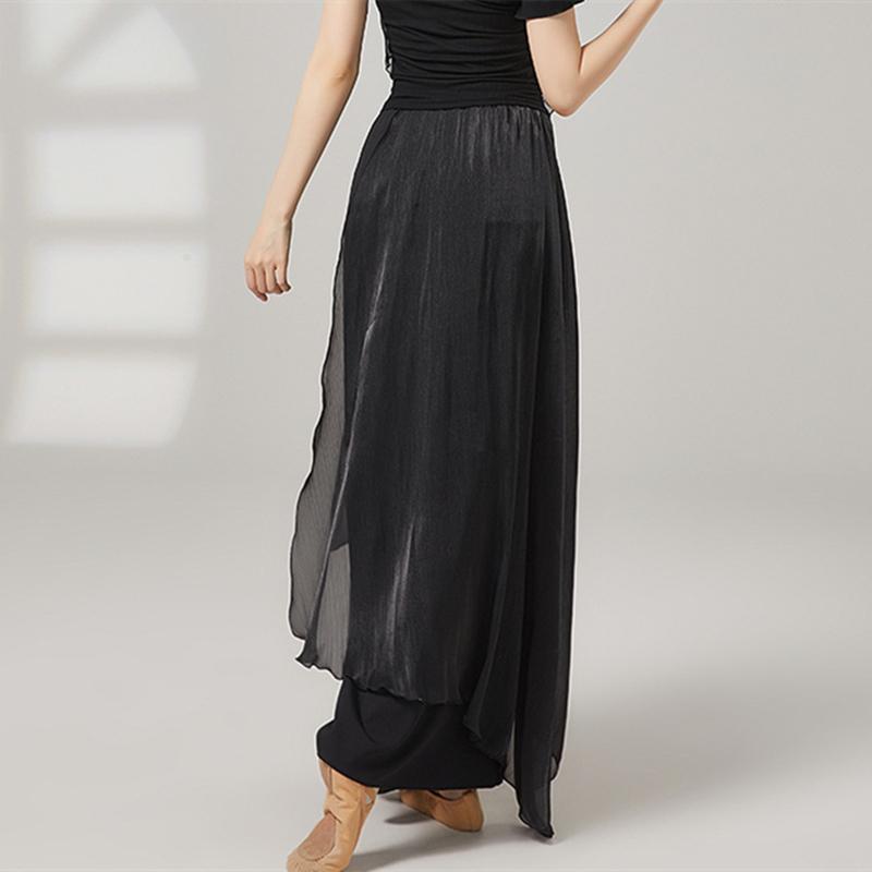 Jupe Pantalon de Danse Classique Femme Ample Jambes Larges Pantalon Brillant Mousseline Fluide Costumes de Performance Décontractés Tenue de Danse d'Entraînement
